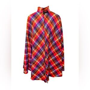 Rainbow Plaid Handmade Wool Poncho Cape Coat Womens S/M Vintage